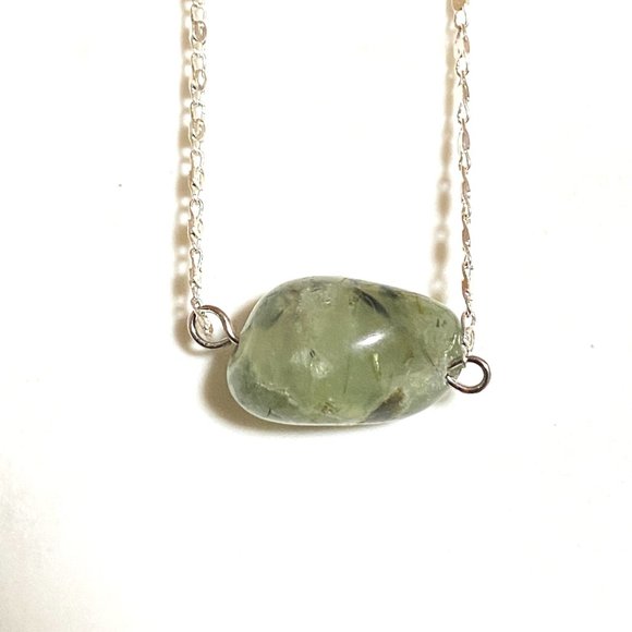 2/$20, Dark Green Prehnite Necklace, Genuine Tumbled Gemstone Bar Pendant - Picture 4 of 10